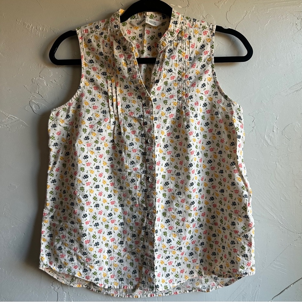 Cotton Sleeveless Button Up Blouse Cottagecore Folk‎ Floral Top Woolrich Sz S